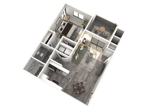 Floor plan for 1 bed, 1 bath, 701 sqft